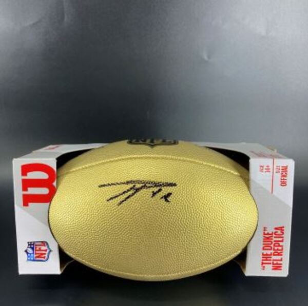 NFL - Patriots Ja'Lynn Polk Signed Gold Composite Football