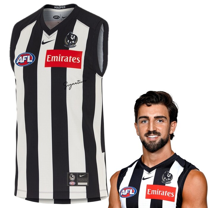 Photo of Josh Daicos #7 Collingwood 2025 Signed Home Match-Worn Guernsey