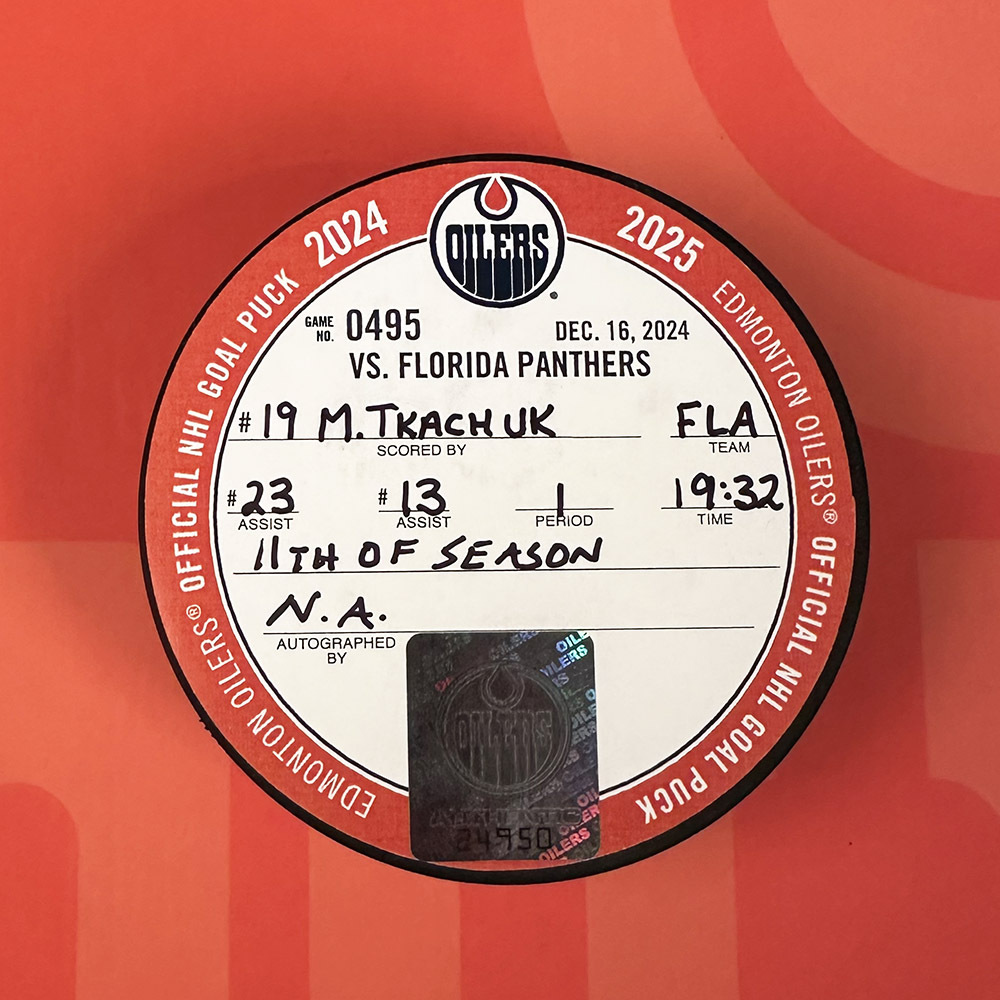 Matthew Tkachuk #19 - Florida Panthers Goal Puck From December 16, 2024 Vs Edmonton Oilers (11th Goal Of 2024-25 Season)