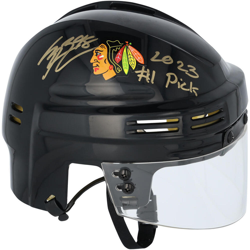 Connor Bedard Chicago Blackhawks Autographed Black Mini Helmet with 