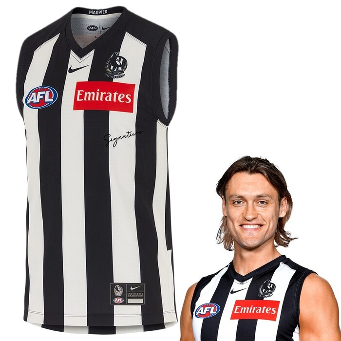 Photo of Darcy Moore #30 Collingwood 2025 Signed Home Match-Worn Guernsey