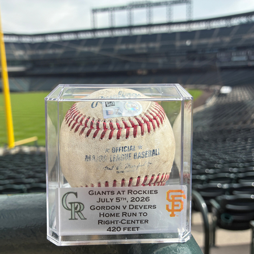 Photo of Rafael Devers 420 FT Home Run Against Gordon. Giants at Rockies 7-5-2026