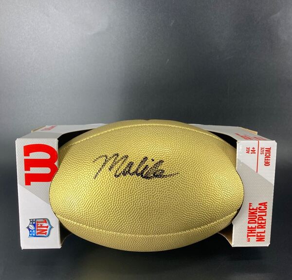 NFL - 49ers Malik Mustapha Signed Gold Composite Football