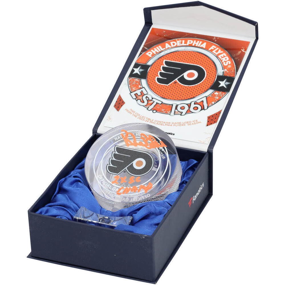 Bill Barber Philadelphia Flyers Autographed Crystal Puck - Filled with Ice from the 2023-24 Season with 