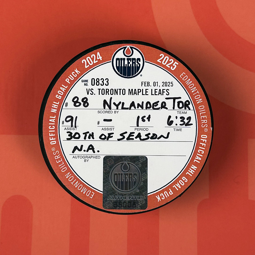 William Nylander #88 - Toronto Maple Leafs Goal Puck From February 1, 2025 Vs Edmonton Oilers (30th Goal Of 2024-25 Season)
