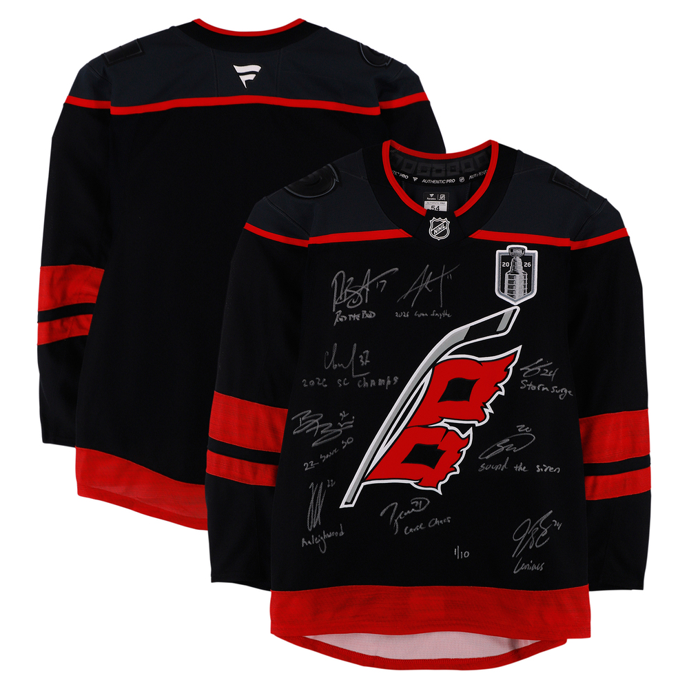 Carolina Hurricanes Autographed 2026 Stanley Cup Champions Black Fanatics Authentic Pro Jersey with Multiple Signatures and Inscriptions - Limited Edition #1 of 10