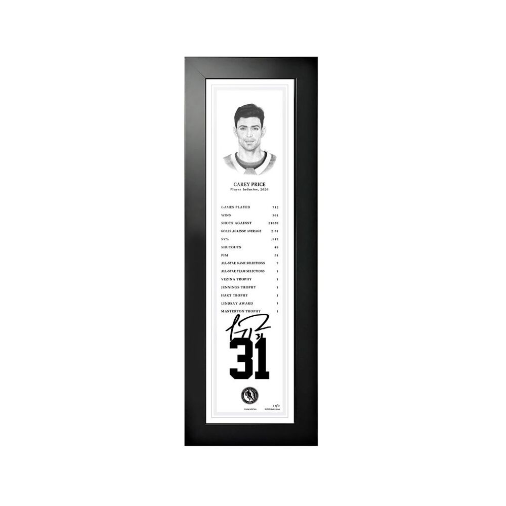 Carey Price Autographed Legends Line Honoured Member Stat Frame - Limited Edition 1/3