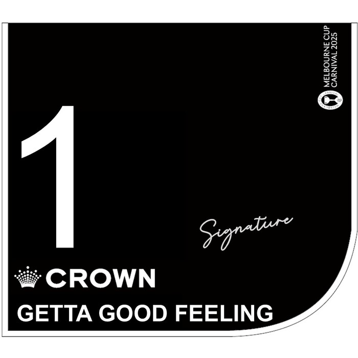 Photo of #1 Getta Good Feeling - Mark Zahra Signed Crown Oaks Day Saddlecloth