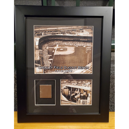 Framed Piece of Crosley Field Dugout Bench