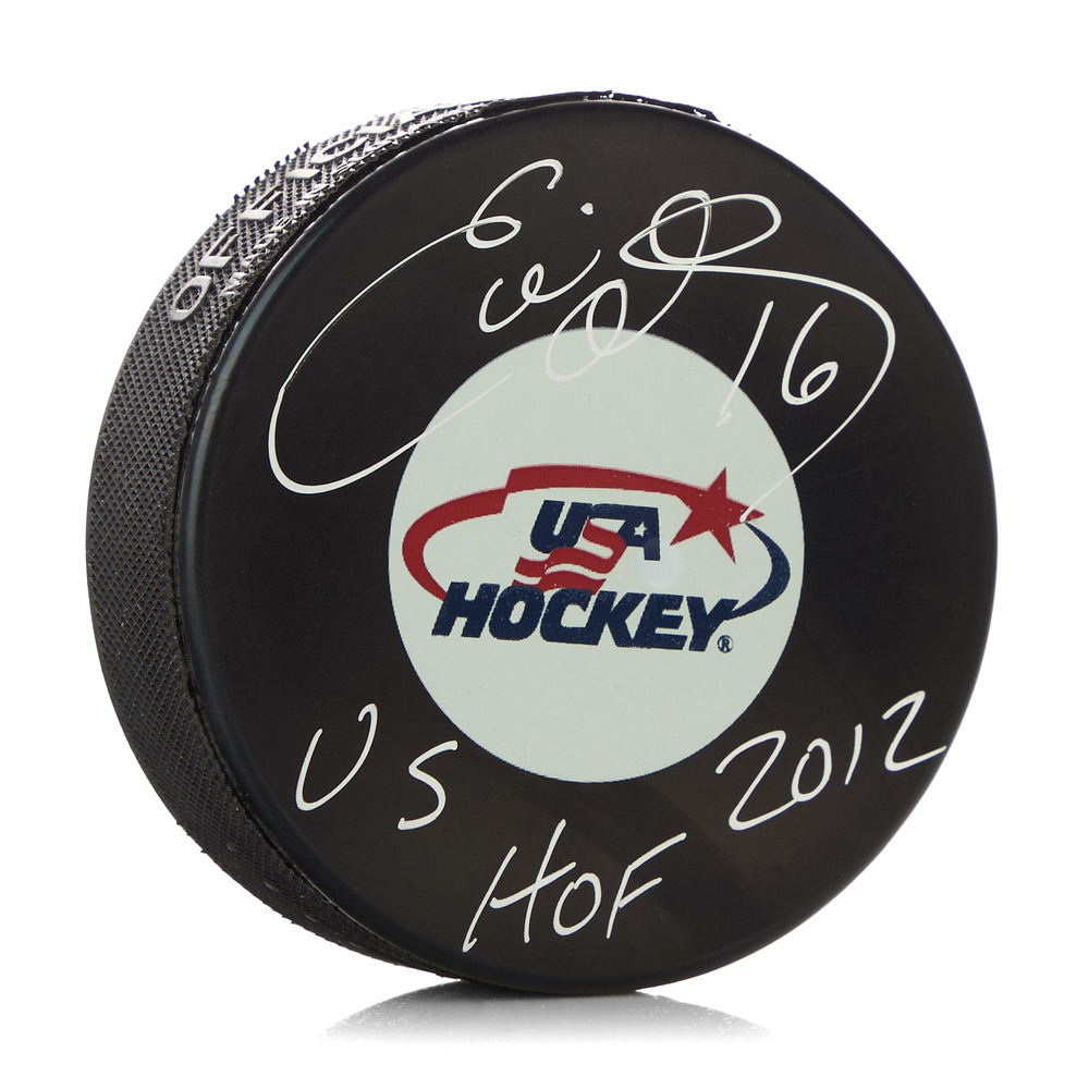 Ed Olczyk Autographed Team USA Hockey Puck with HOF Note