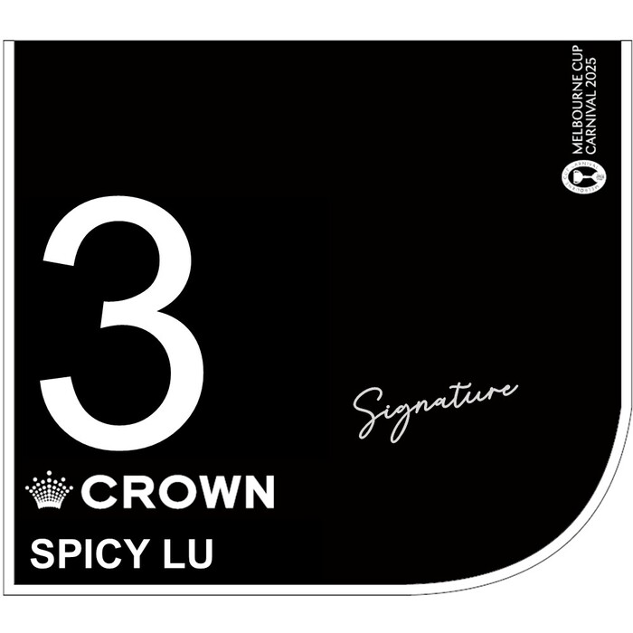 Photo of #3 Spicy Lu - Nash Rawiller Signed Crown Oaks Day Saddlecloth