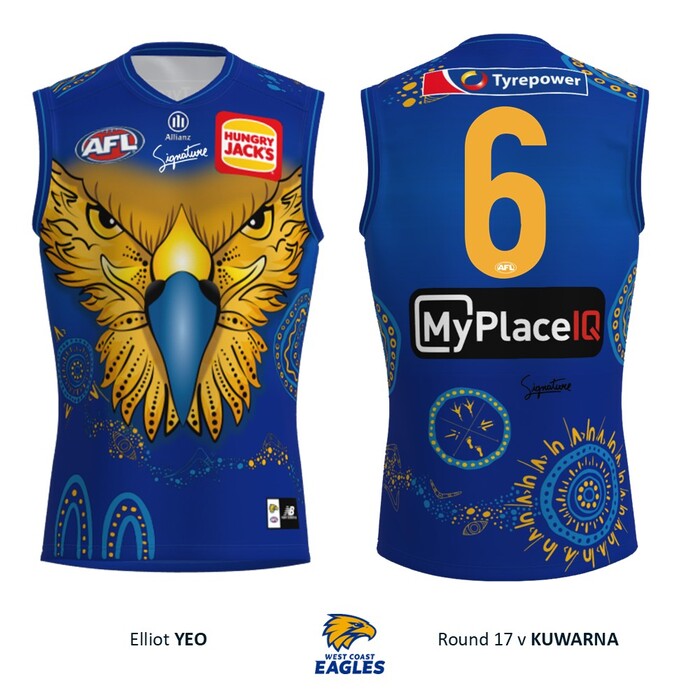 Photo of Elliot Yeo #6 West Coast Eagles 2026 First Nations Match-Worn Guernsey