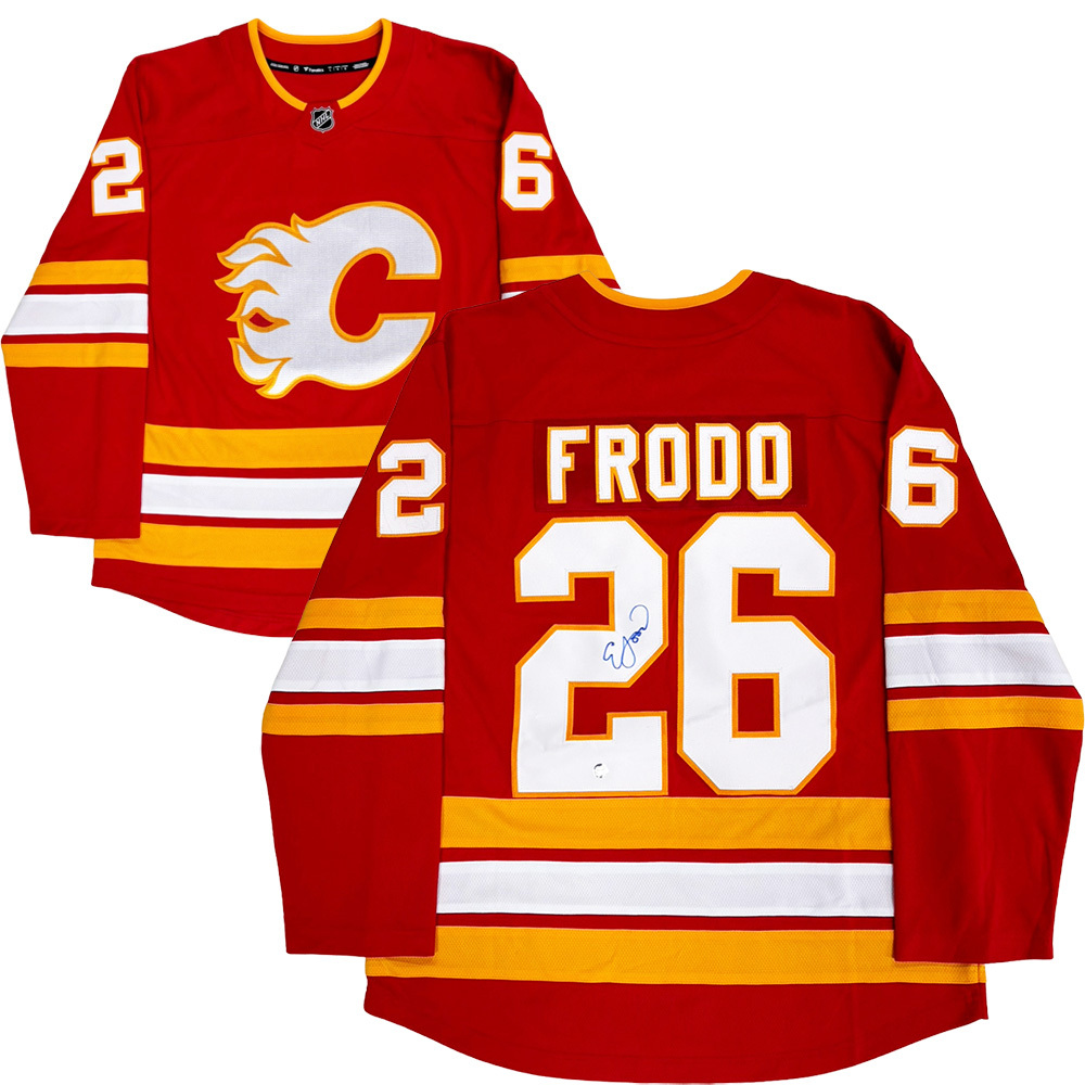 Elijah Wood Autographed & Worn Calgary Flames FRODO Jersey - 2026 Calgary Expo LOTR Hobbit Event