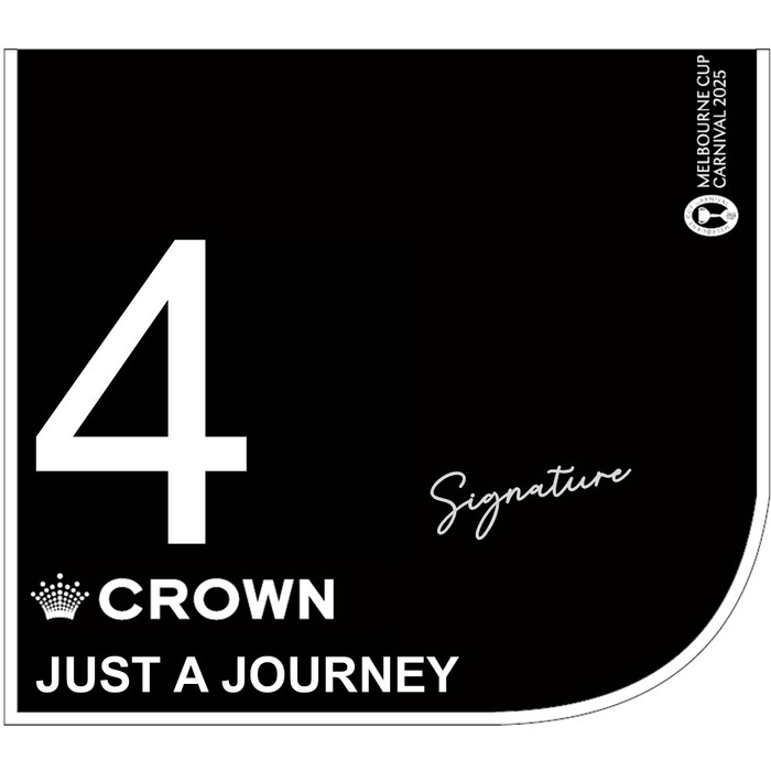 Photo of #4 Just A Journey - Damian Lane Signed Crown Oaks Day Saddlecloth
