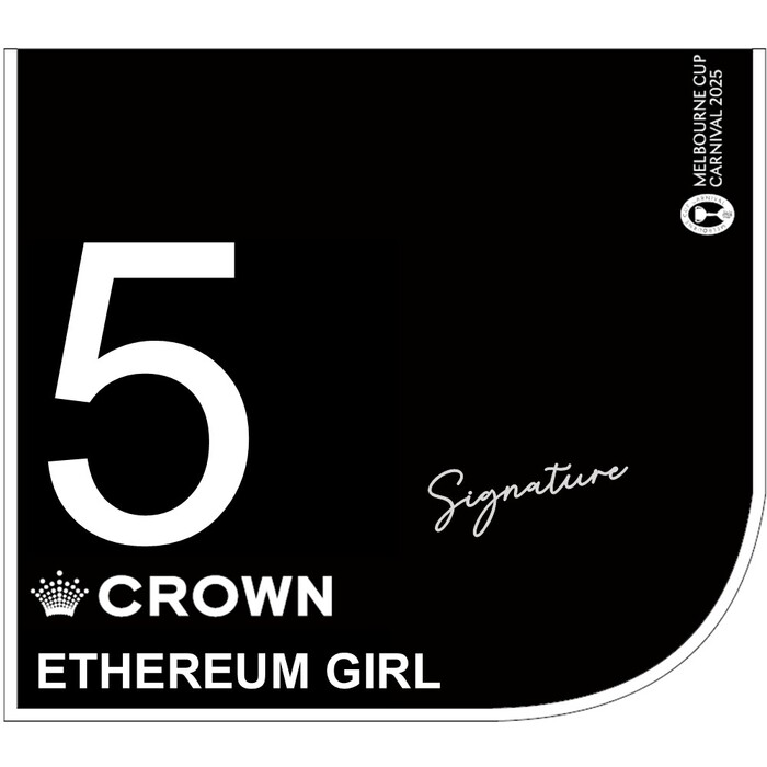 Photo of #5 Ethereum Girl - Jamie Melham Signed Crown Oaks Day Saddlecloth