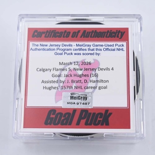 Image of Hughes, Jack - New Jersey Devils - March 12, 2026 vs. Calgary Flames (Devils Logo)