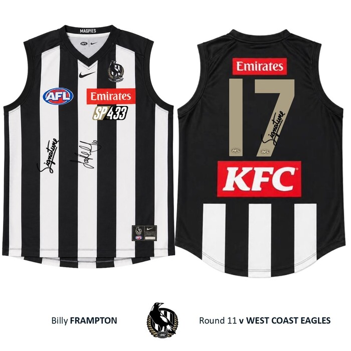 Photo of Billy Frampton #17 Collingwood 2026 SP433 Gold Number Dual Signed Match Worn Guernsey