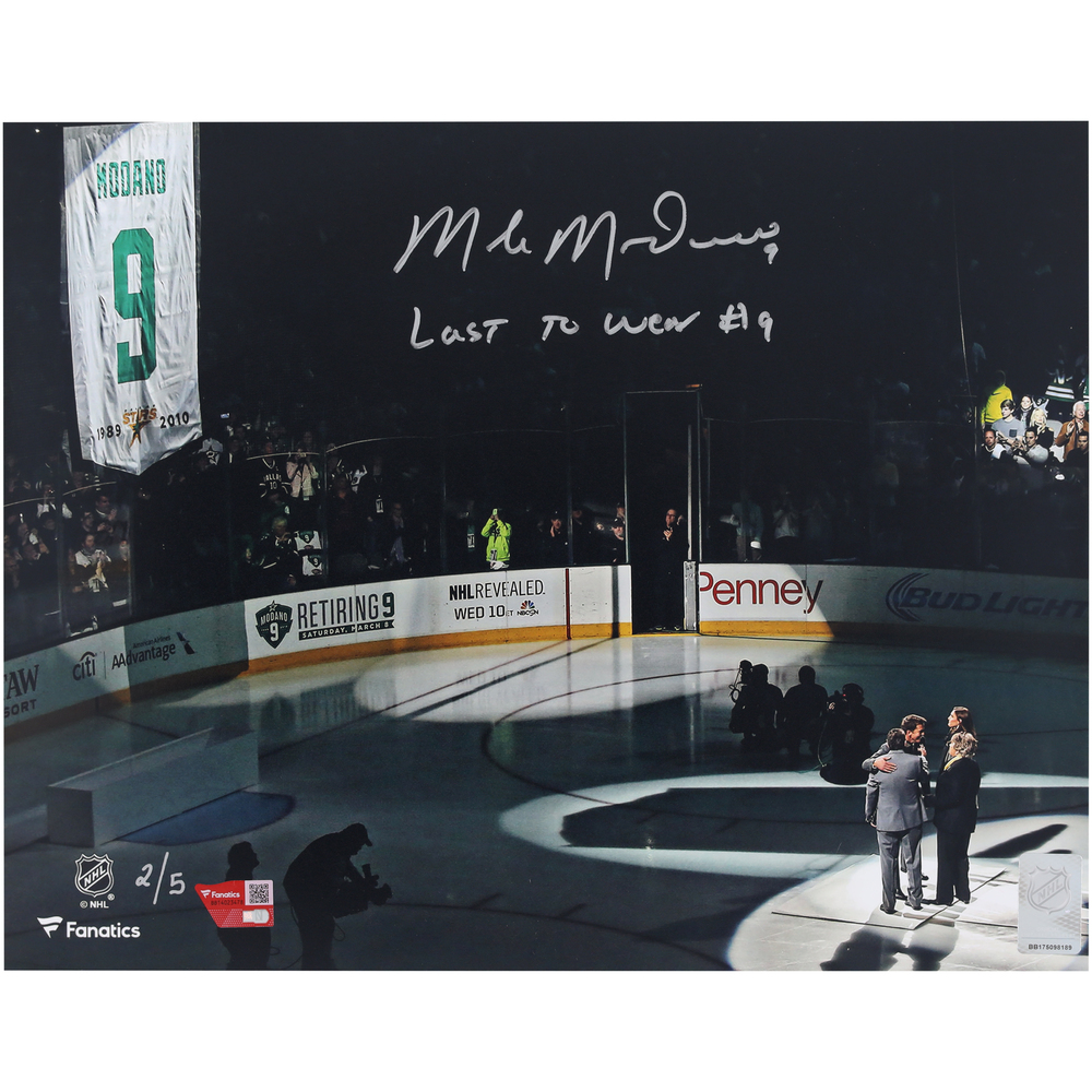 Mike Modano Dallas Stars Autographed 11 x 14 Jersey Retirement Night Photograph with 
