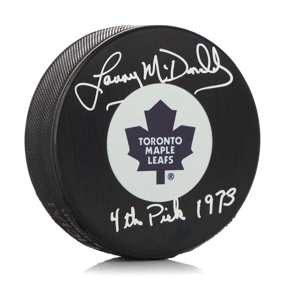 Lanny McDonald Signed Toronto Maple Leafs Retro Logo Puck with 4th Pick Note