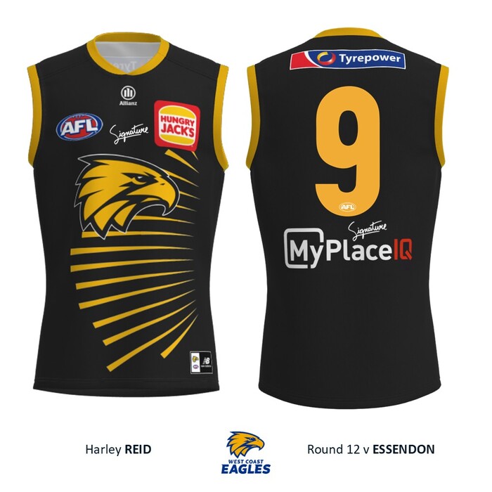 Photo of Harley Reid #9 West Coast Eagles 2026 WA Day Match-Worn Guernsey & Shorts