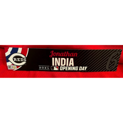 Jonathan India -- 2021 Opening Day Locker Tag -- Game-Used -- Cardinals vs. Reds on 4/1/21