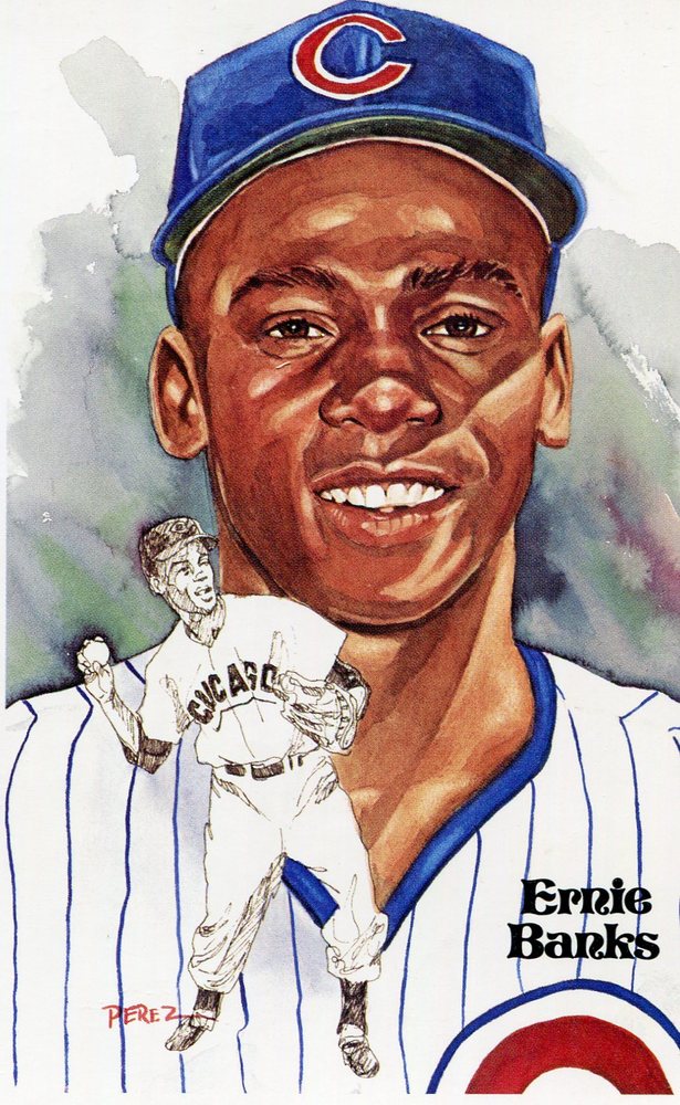 1980-02 Perez-Steele Hall of Fame Postcards #158 Ernie Banks -- HOF Class of 1977
