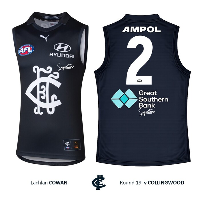 Photo of Lachie Cowan #2 Carlton 2026 Heritage Guernsey