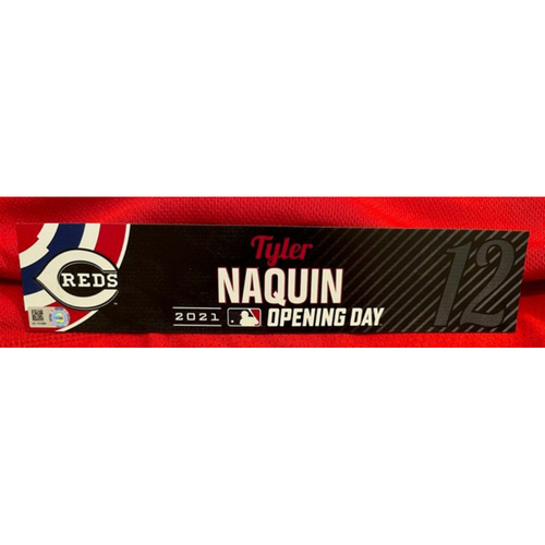 Tyler Naquin -- 2021 Opening Day Locker Tag -- Game-Used -- Cardinals vs. Reds on 4/1/21