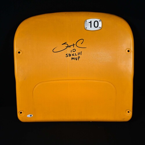 Image of Gold Acrisure Stadium Seat Back<br>Autographed by Santonio Holmes<br>Pittsburgh Steelers