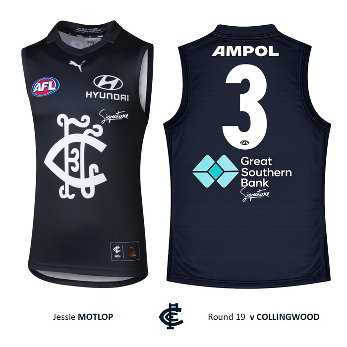 Photo of Jesse Motlop #3 Carlton 2026 Heritage Guernsey