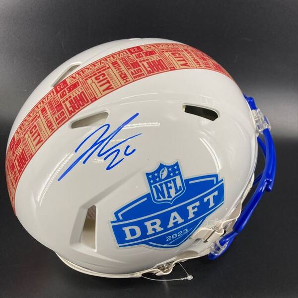 NFL - Lions Jahmyr Gibbs Signed Authentic Speed Helmet with 2023 Draft Logo