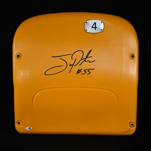 Image of Gold Acrisure Stadium Seat Back<br>Autographed by Joey Porter Sr.<br>Pittsburgh Steelers