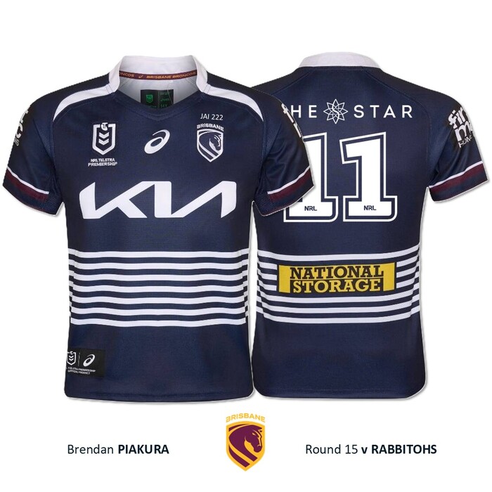 Photo of Brendan Piakura #11 Brisbane Broncos Jai Arrow Tribute Jersey Player-Issued 