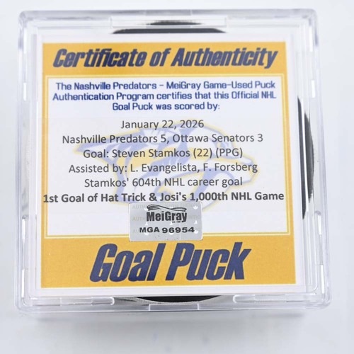 Image of Stamkos, Steven - Nashville Predators - January 22, 2026 vs. Ottawa Senators (Predators Logo)