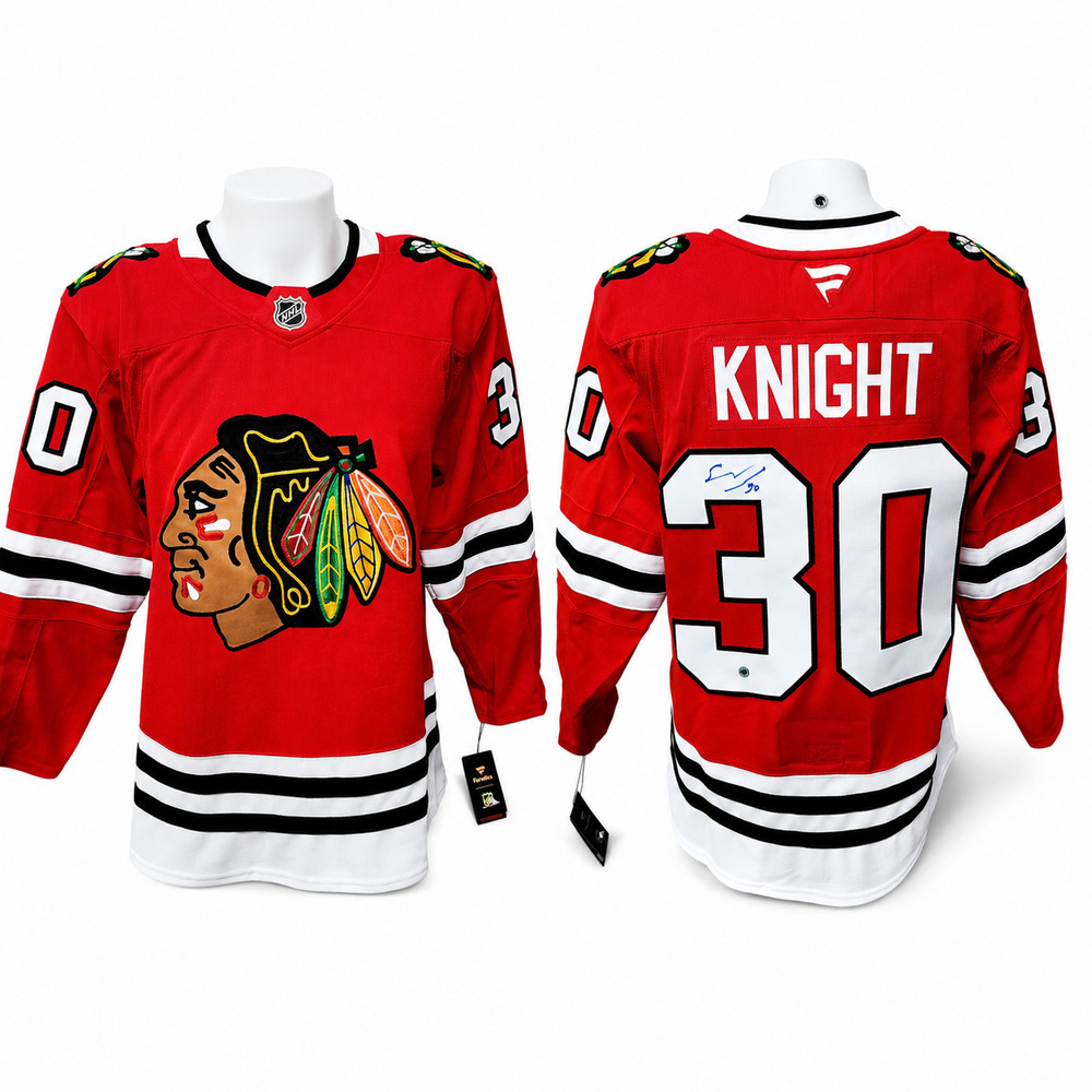 Spencer Knight Autographed Chicago Black Hawks Home Fanatics Premium Jersey