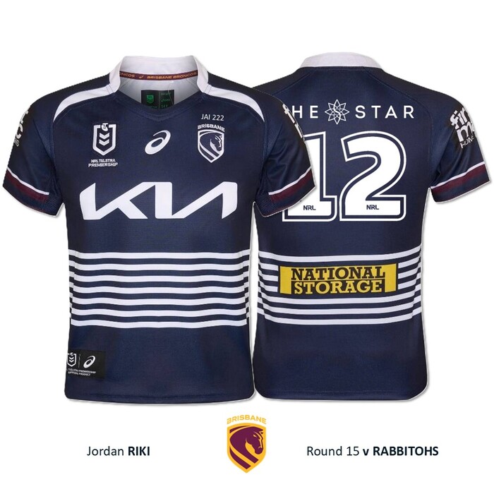 Photo of Jordan Riki #12 Brisbane Broncos Jai Arrow Tribute Jersey Player-Issued 