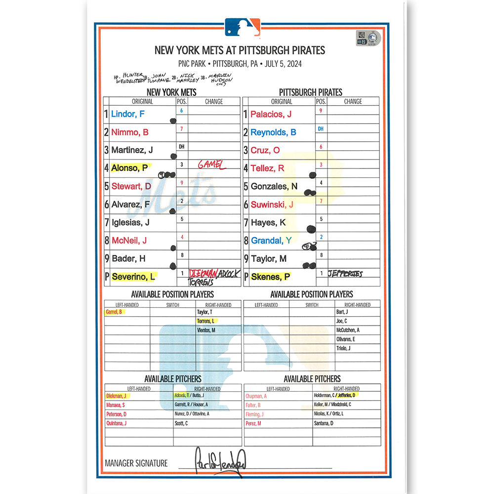 2015 MLB GAME USED LINE-UP CARDラインナップカード Game Used Lineup Card: Tampa Bay Rays at New York Yankees