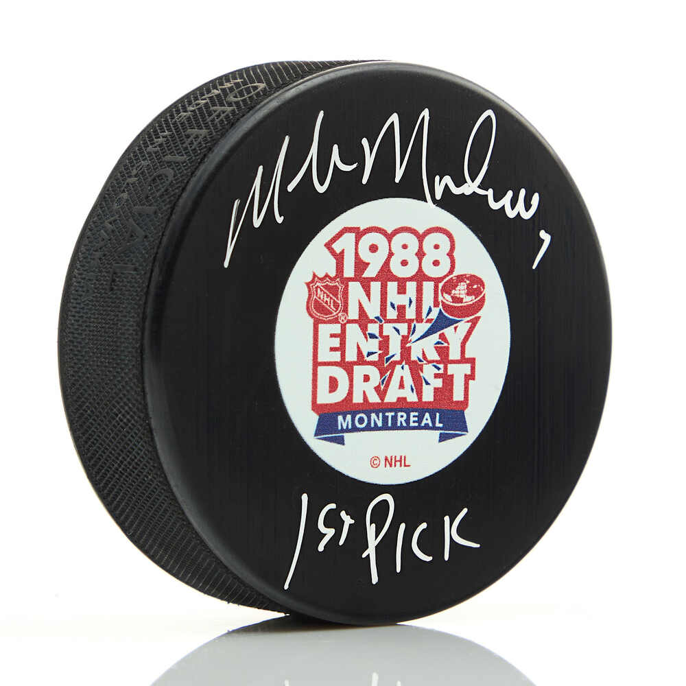 Mike Modano Autographed 1988 NHL Entry Draft Puck with 1st Pick Note