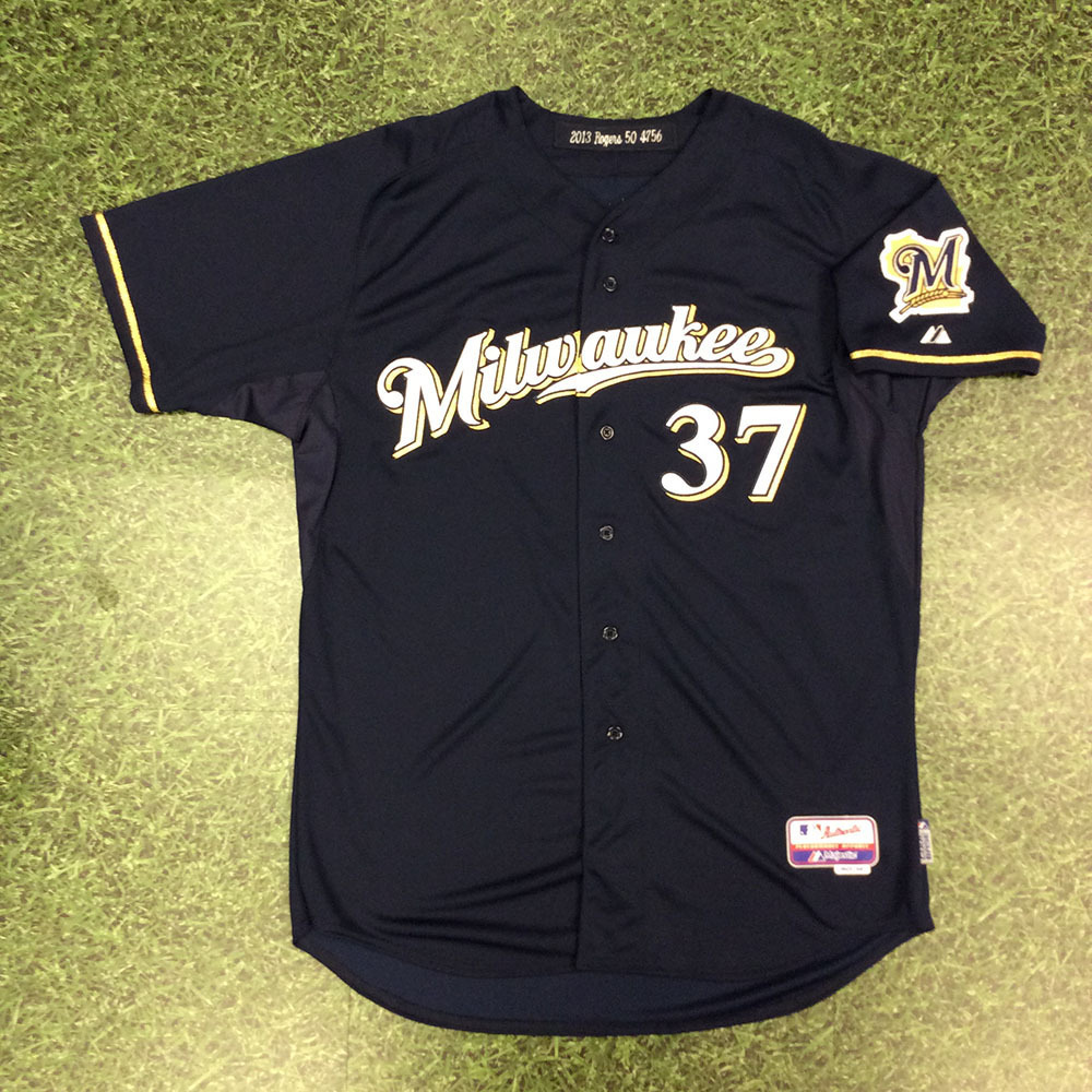 Brewers Charity Auction Mark Rogers 2013 Road Navy Jersey EK872974
