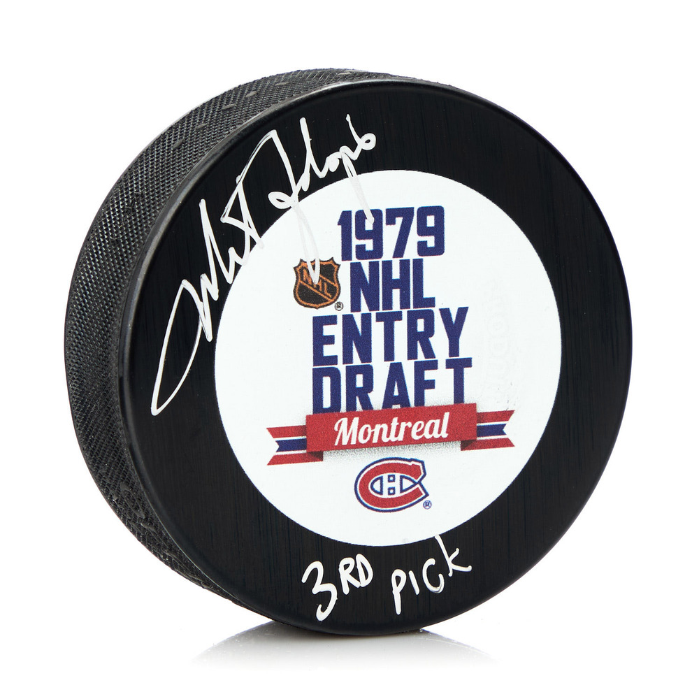 Mike Foligno Signed 1979 NHL Entry Draft Puck with 3rd Pick Note