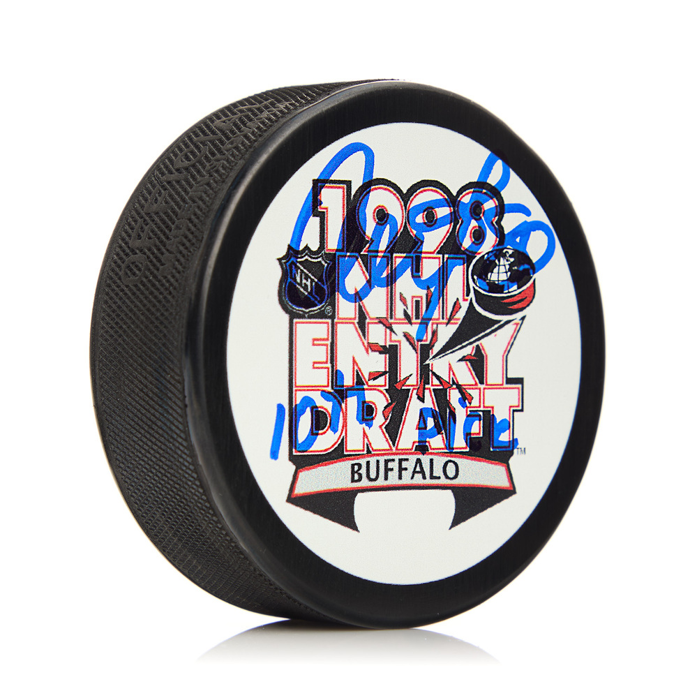 Nik Antropov Autographed 1998 NHL Entry Draft Puck with 10th Pick Note