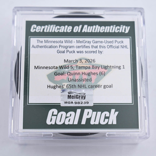 Image of Hughes, Quinn - Minnesota Wild - March 3, 2026 vs. Tampa Bay Lightning (Wild's 25th Anniversary Logo)