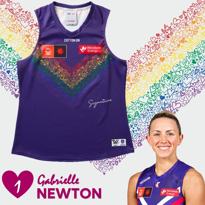 Photo of Gabrielle Newton #1 2025 Fremantle AFLW Pride Match-Worn Guernsey