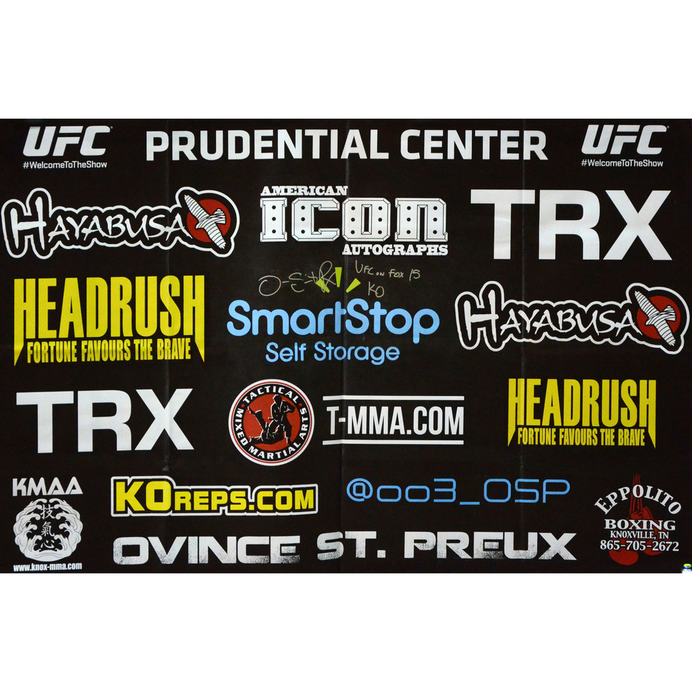 Ovince Saint Preux Autographed UFC on FOX Machida vs Rockhold Event-Used Sponsor Banner with UFC on FOX KO Inscription - Defeated Patrick Cummins via 1st Round Knockout