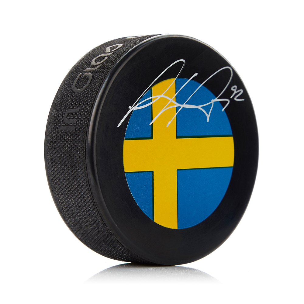 Gabriel Landeskog Autographed Sweden Flag Hockey Puck