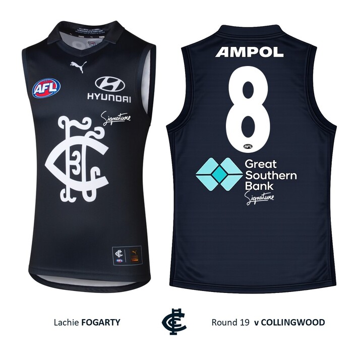 Photo of Lachie Fogarty #8 Carlton 2026 Heritage Guernsey