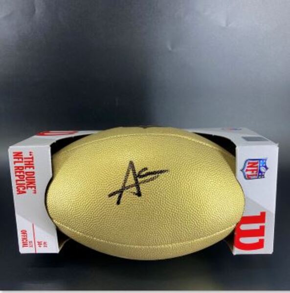 NFL - Broncos Audric Estime Signed Gold Composite Football