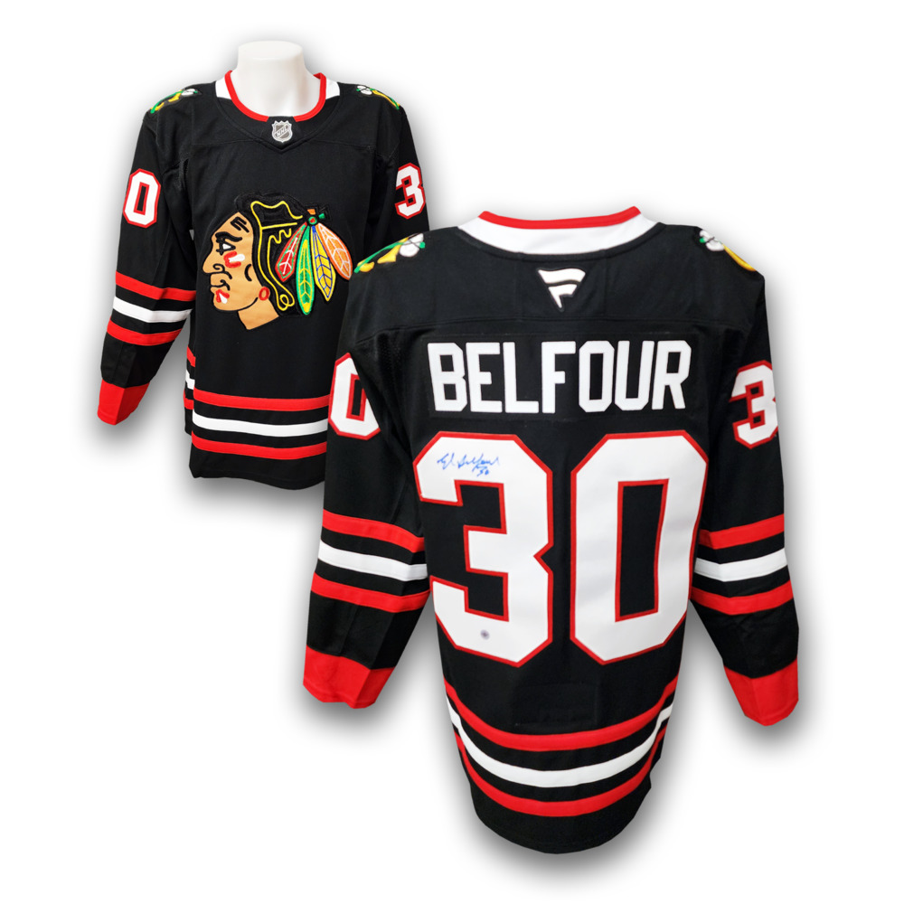 Ed Belfour Autographed Chicago Black Hawks Alternate Fanatics Premium Jersey