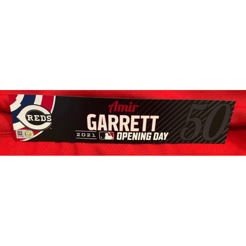 Amir Garrett -- 2021 Opening Day Locker Tag -- Game-Used -- Cardinals vs. Reds on 4/1/21