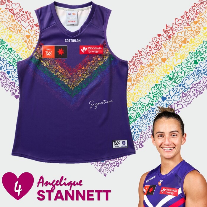 Photo of Angelique Stannett #4 2025 Fremantle AFLW Pride Match-Worn Guernsey